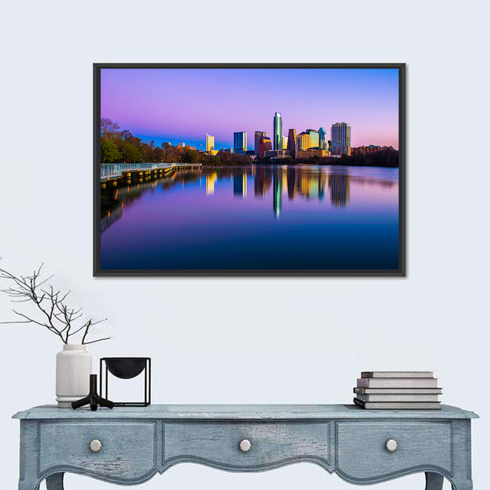 Austin Skyline Reflection at Twilight Wall Art in a room, landscape