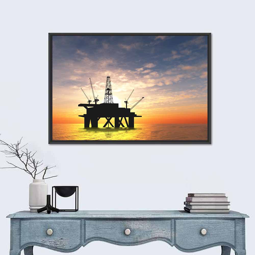 Sunset Oil Rig Silhouette Wall Art