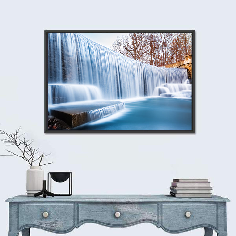 Seeley's Pond Winter Waterfall Wall Art in a room, landscape