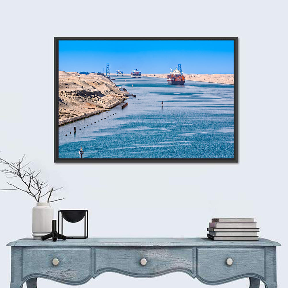 Suez Canal Container Ships Wall Art in a room, landscape