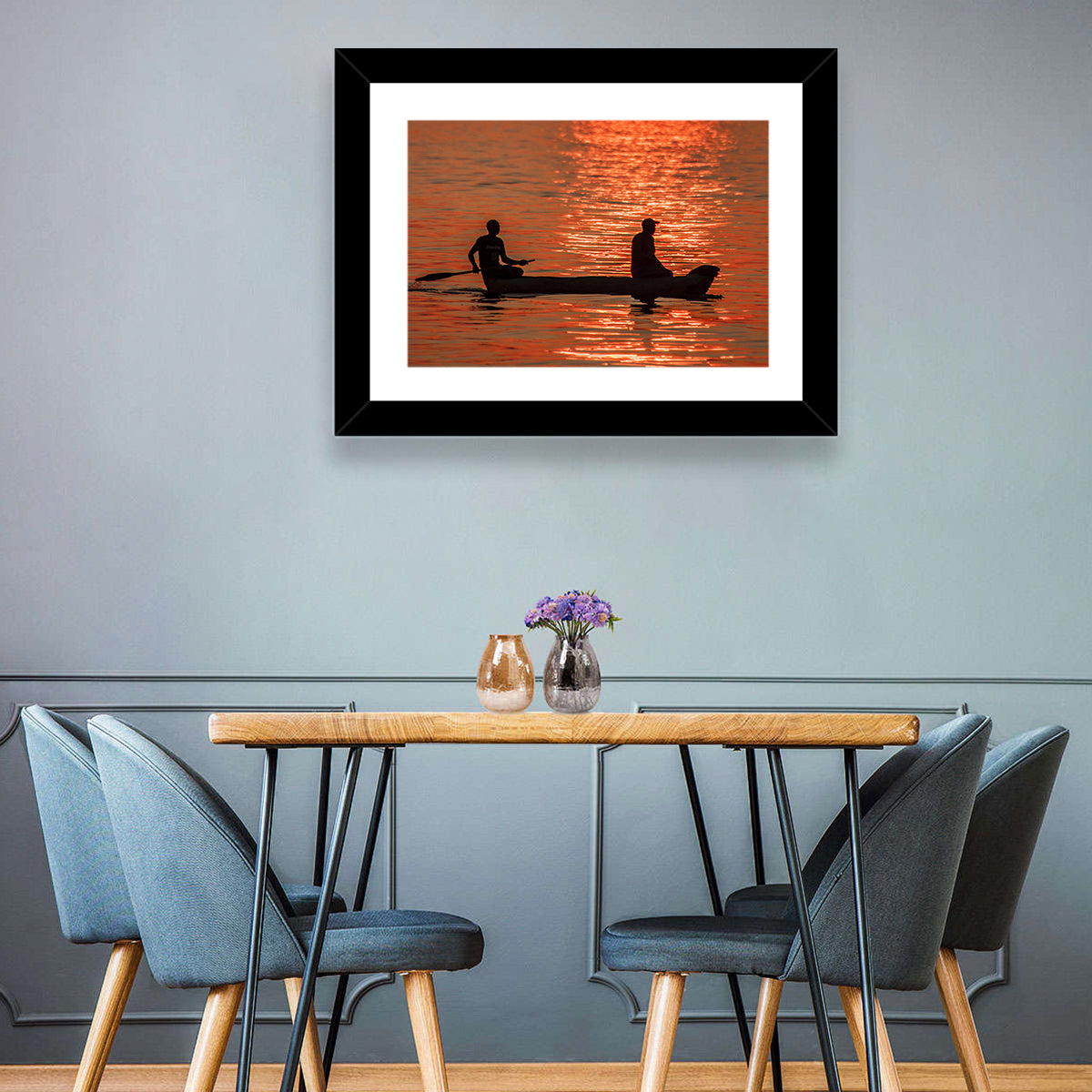Sunset Canoe Silhouette Wall Art