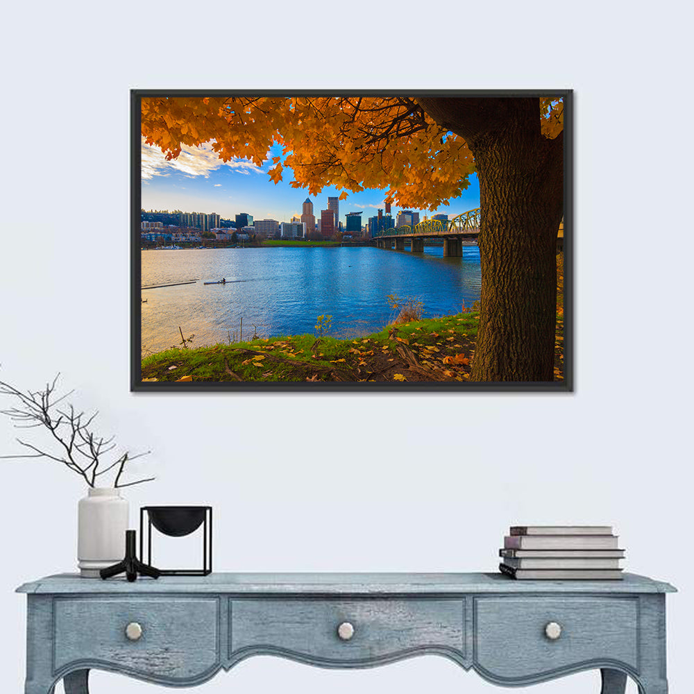 Willamette River at Golden Hour Wall Art in a room, landscape