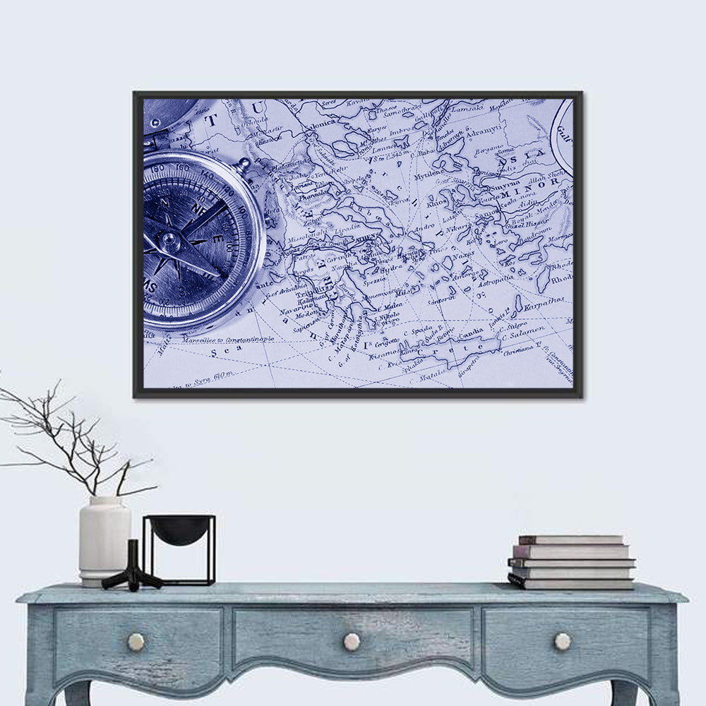 Aegean Nautical Map with Compass Wall Art