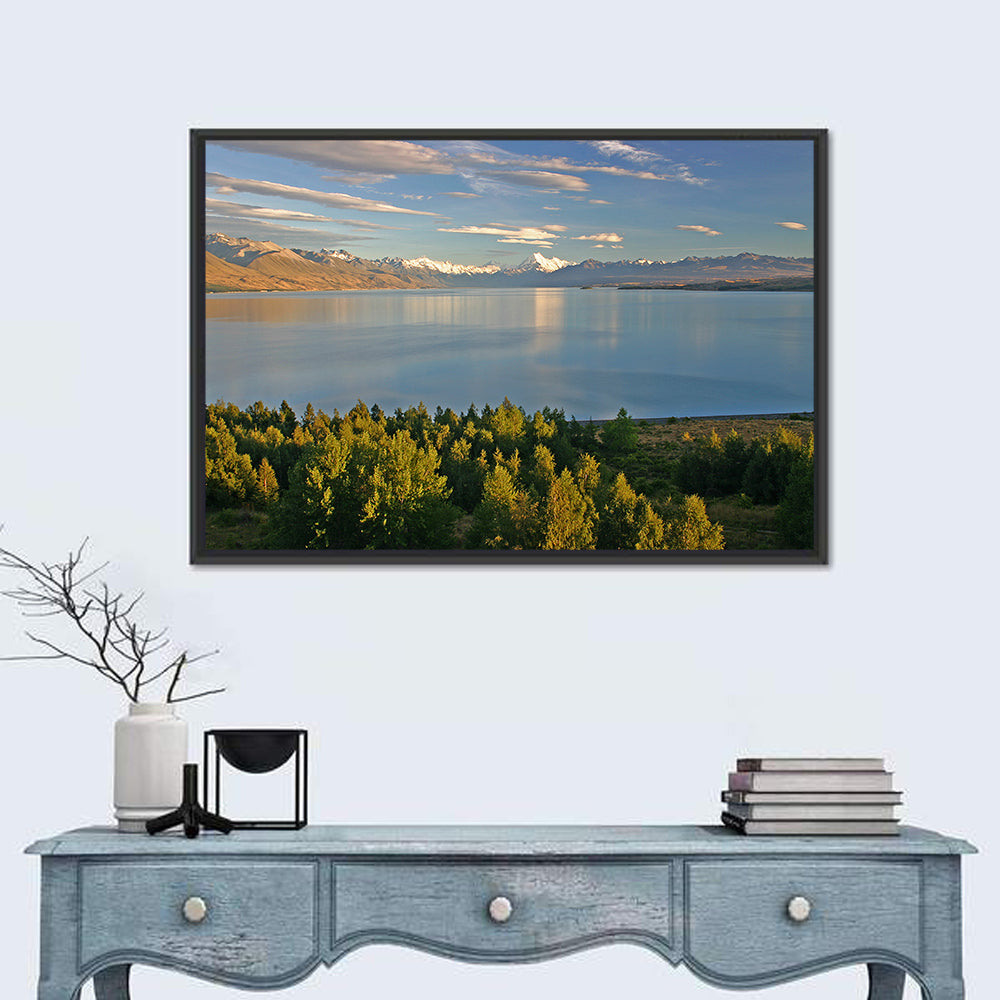 Lake Pukaki Reflections with Mount Cook Wall Art in a room, landscape