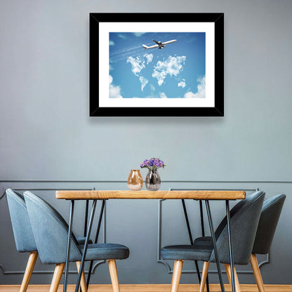 Jet Over Cloud World Map Wall Art
