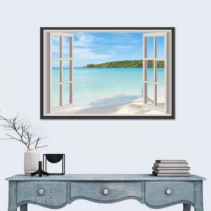 Turquoise Beach View Through Window Wall Art
