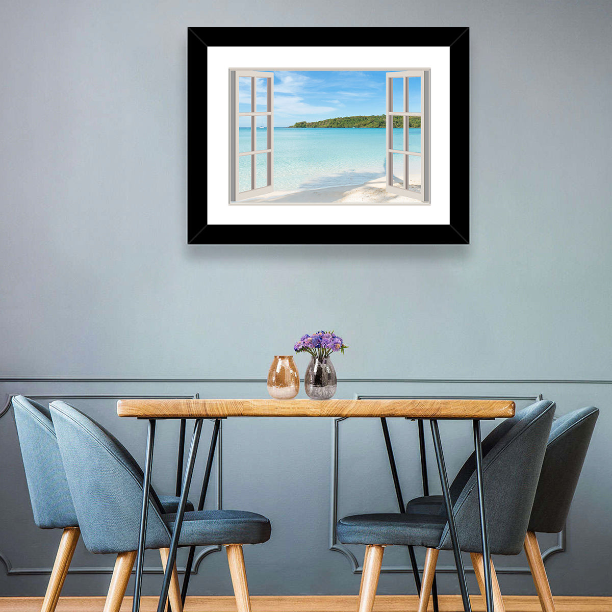Turquoise Beach View Through Window Wall Art