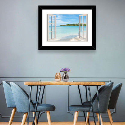 Turquoise Beach View Through Window Wall Art