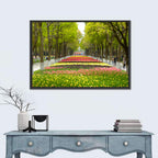 Tree-lined Tulip Garden Path Wall Art