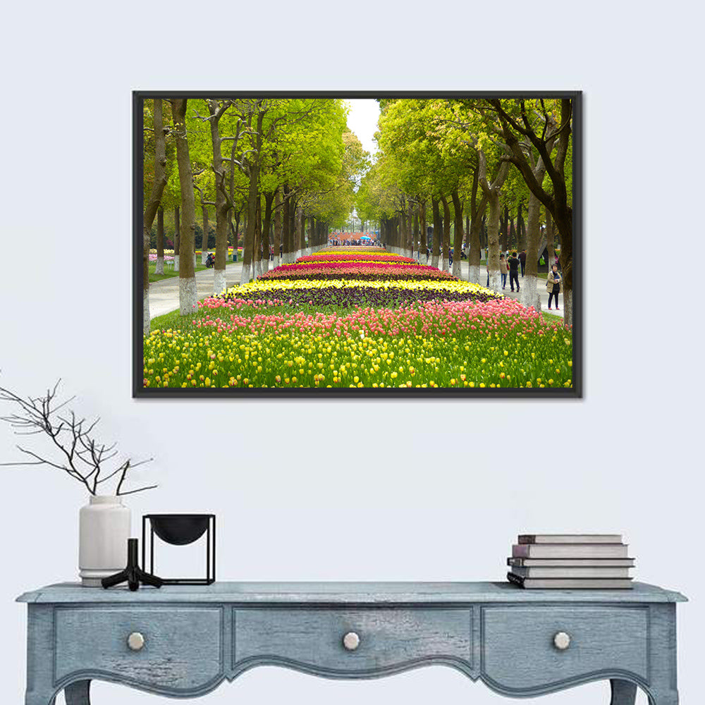 Tree-lined Tulip Garden Path Wall Art