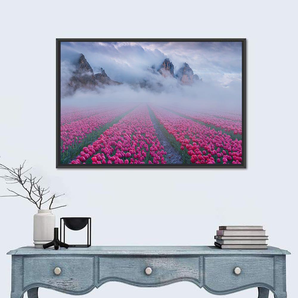 Foggy Tulips Field Wall Art