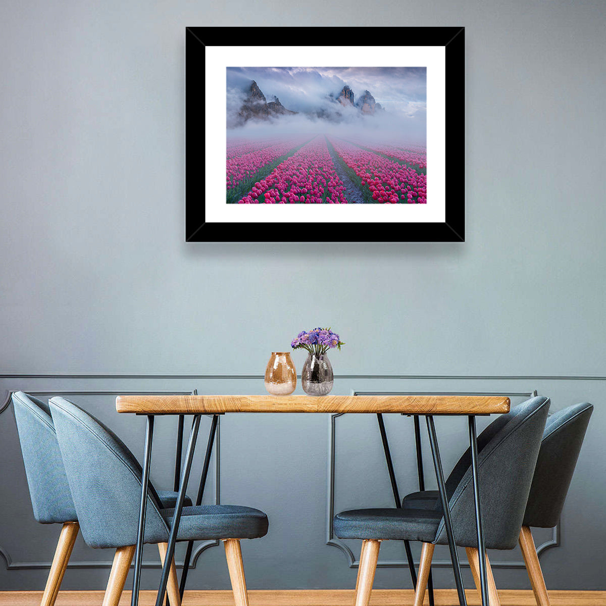 Misty Pink Tulip Field Wall Art