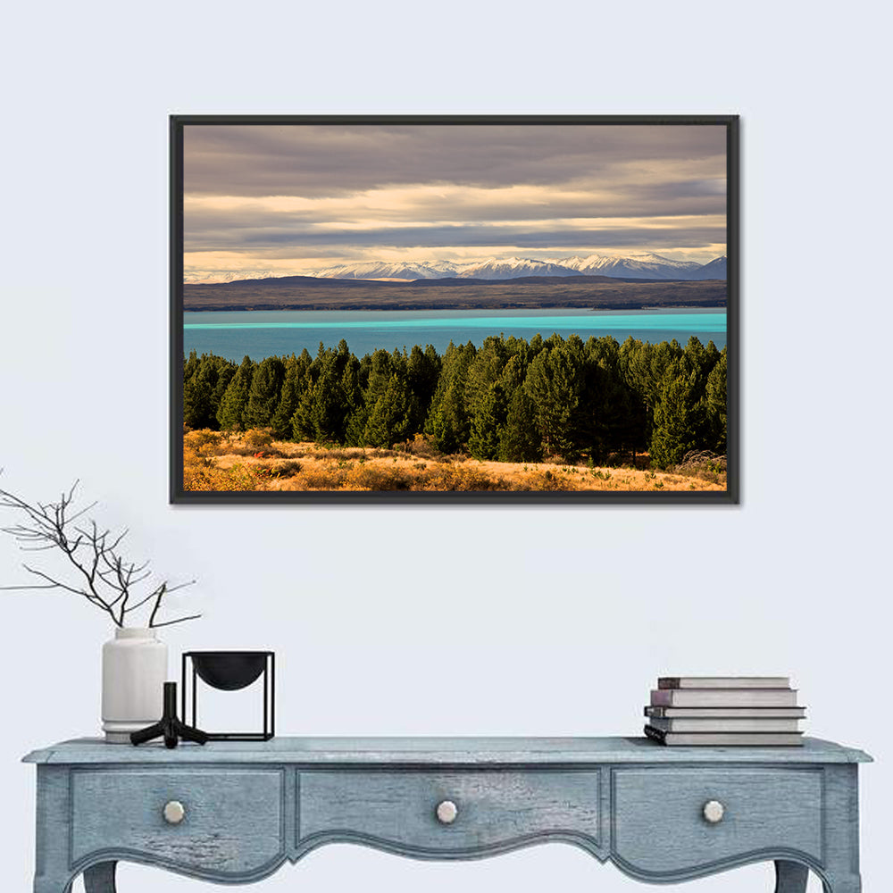 Lake Pukaki Turquoise View Wall Art in a room, landscape