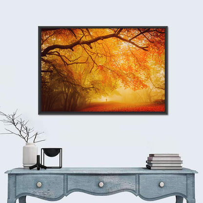 Autumn Forest Path with Lone Figure Wall Art