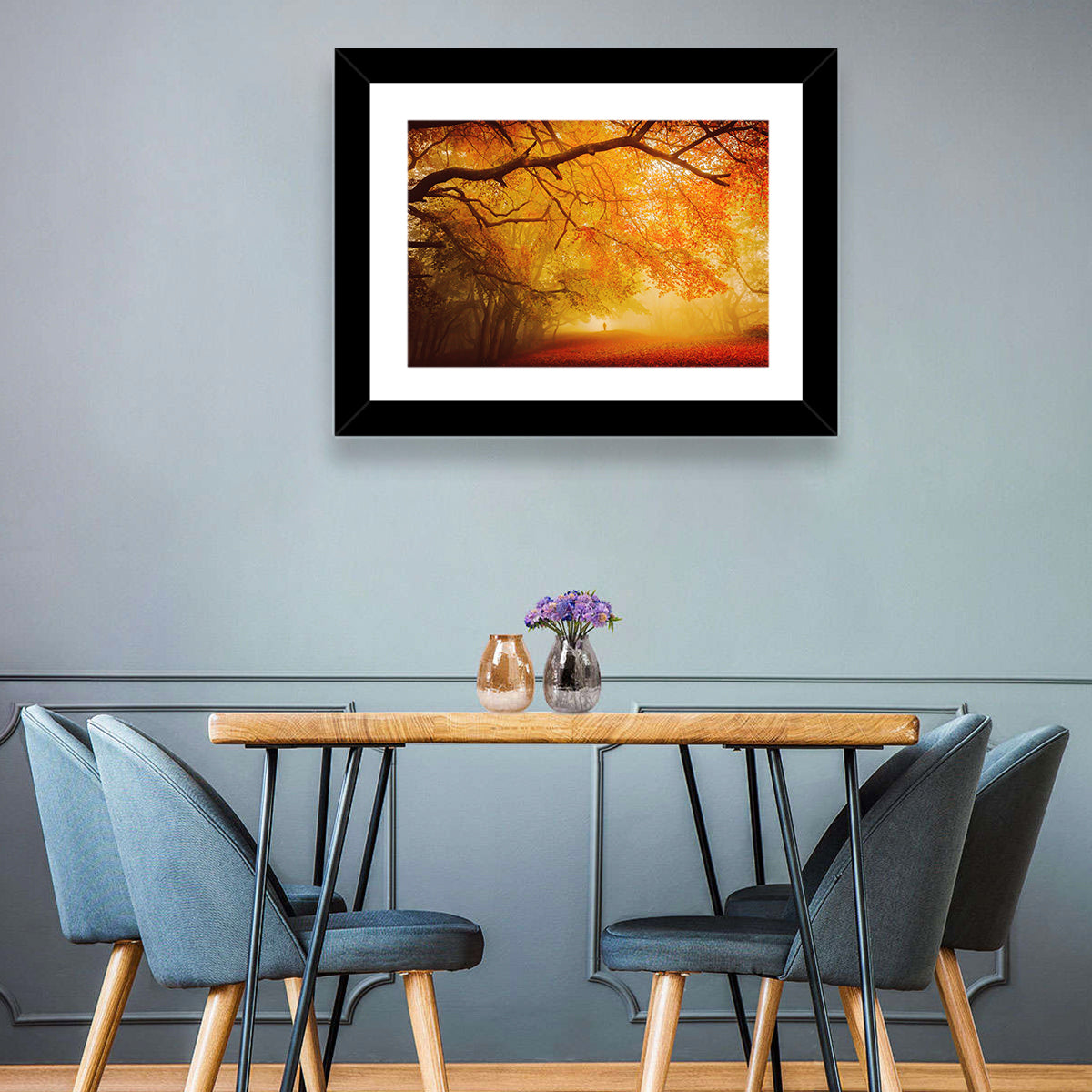 Autumn Forest Path with Lone Figure Wall Art