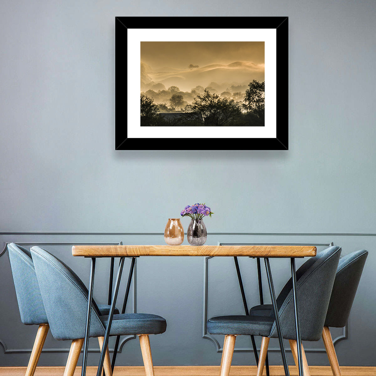 Bronze Morning Mist Over Hills Wall Art