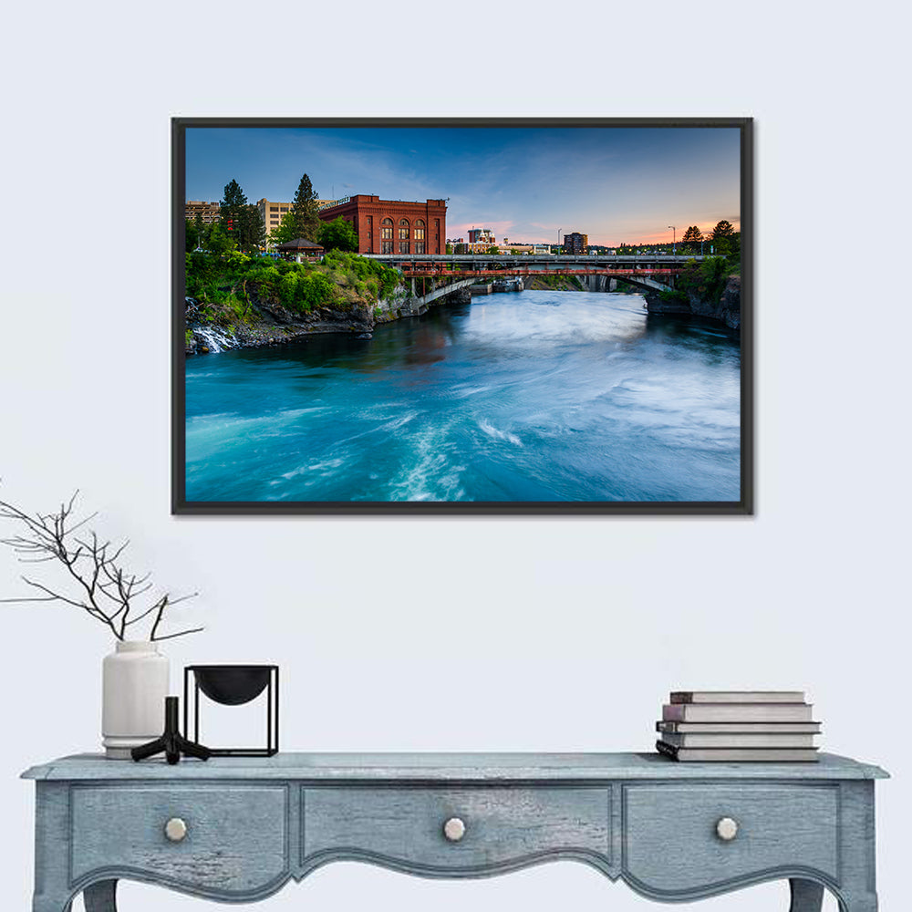 Spokane River at Twilight Wall Art in a room, landscape