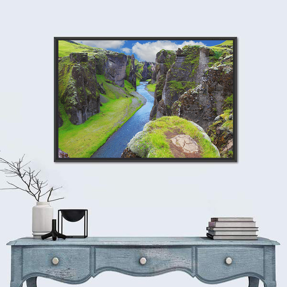 Neverland Cliffs, Fjaðrárgljúfur Canyon Wall Art in a room, landscape