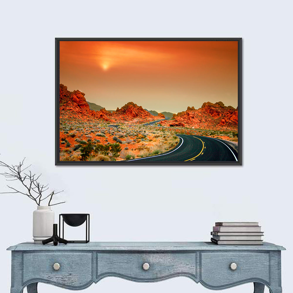 Valley of Fire Winding Road Wall Art in a room, landscape