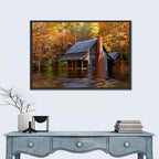 Autumn Flooded Log Cabin Wall Art