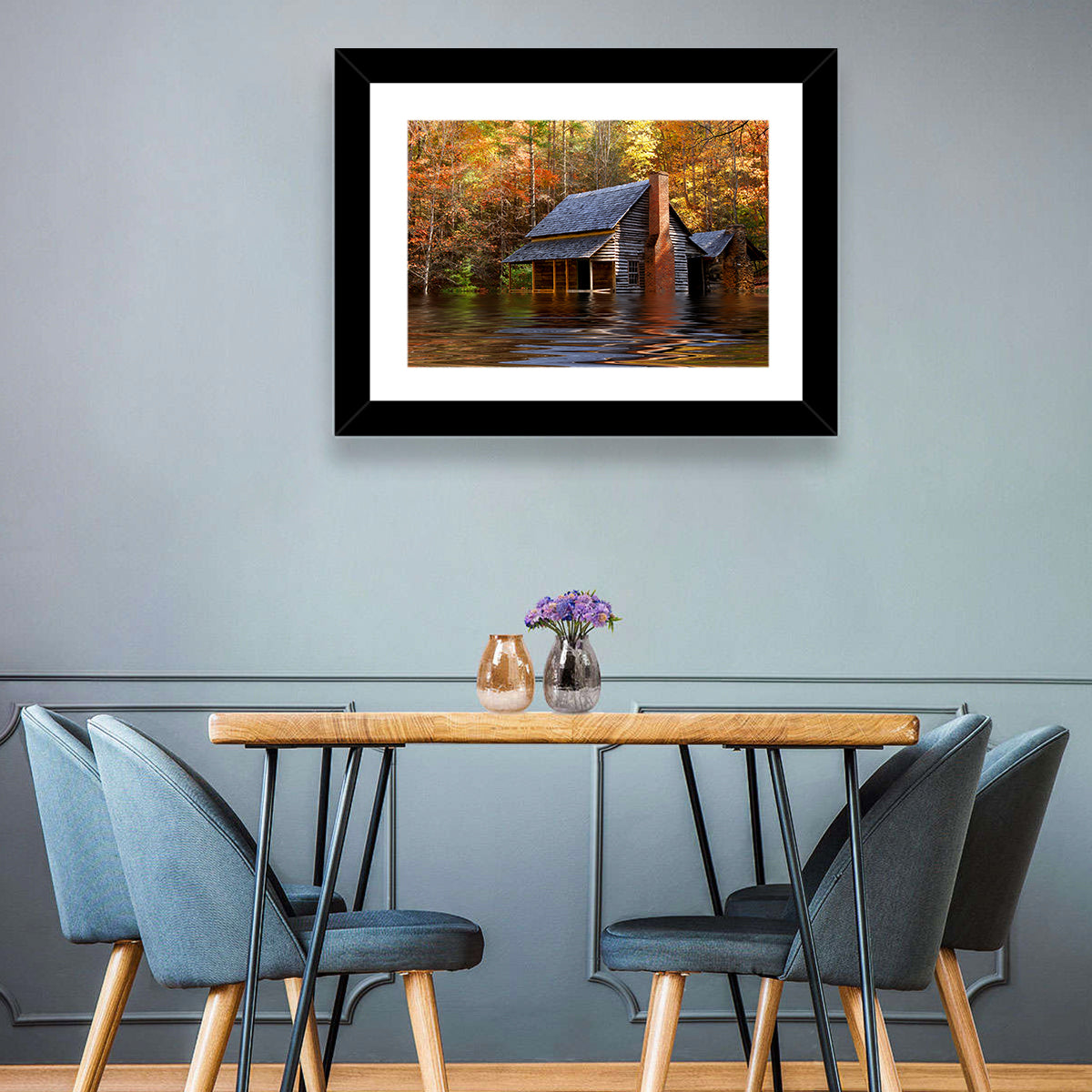 Autumn Flooded Log Cabin Wall Art