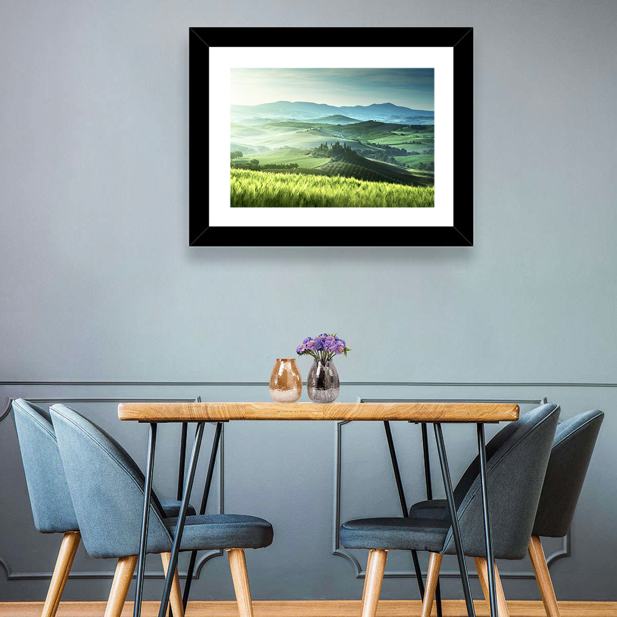 Misty Rolling Hills with Cypresses Wall Art