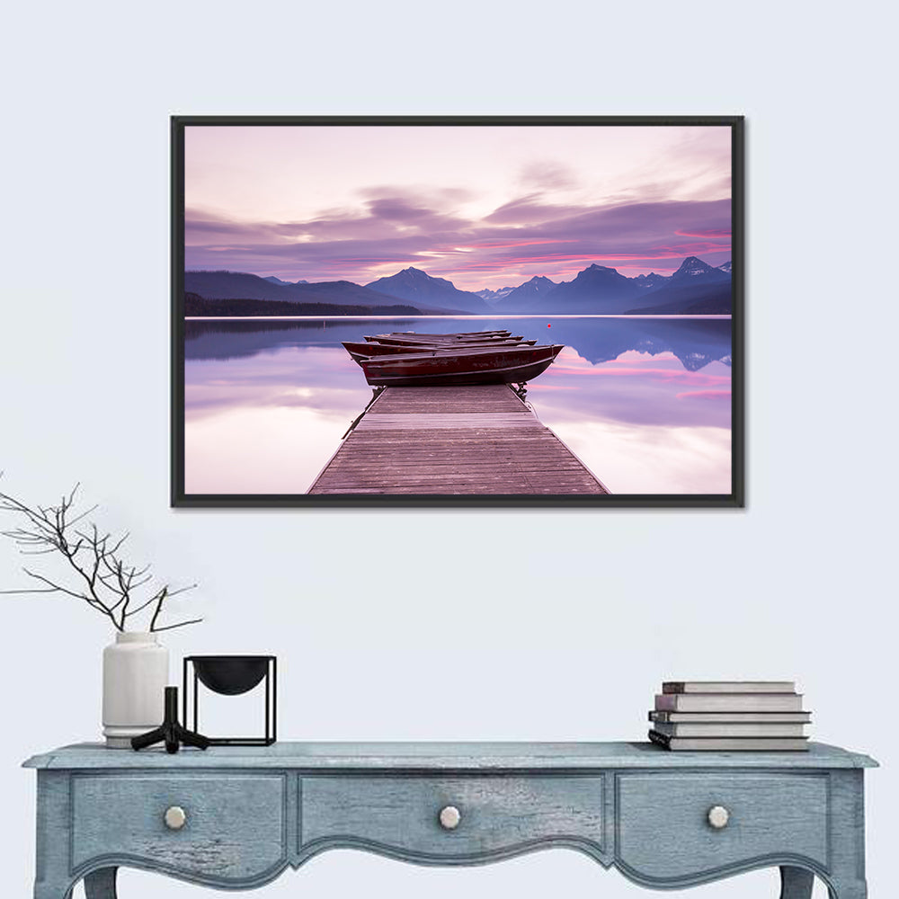 Lake Mcdonald Sunset Dock Wall Art in a room, landscape