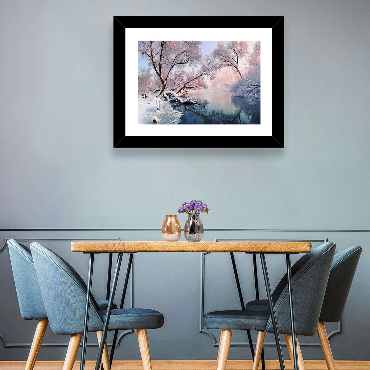 Snowy Lake Morning Mist Wall Art