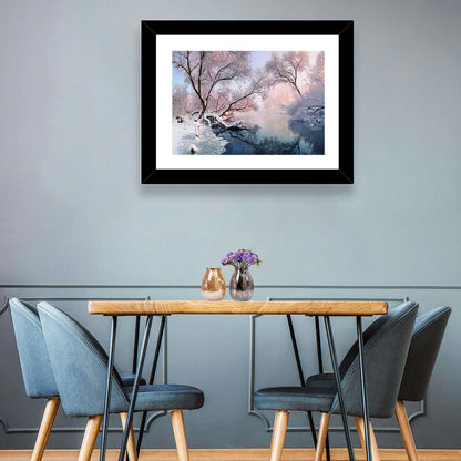 Snowy Lake Morning Mist Wall Art