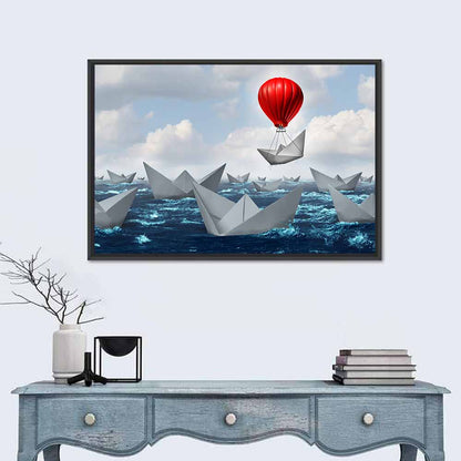Red Balloon Lifts Paper Boat Wall Art