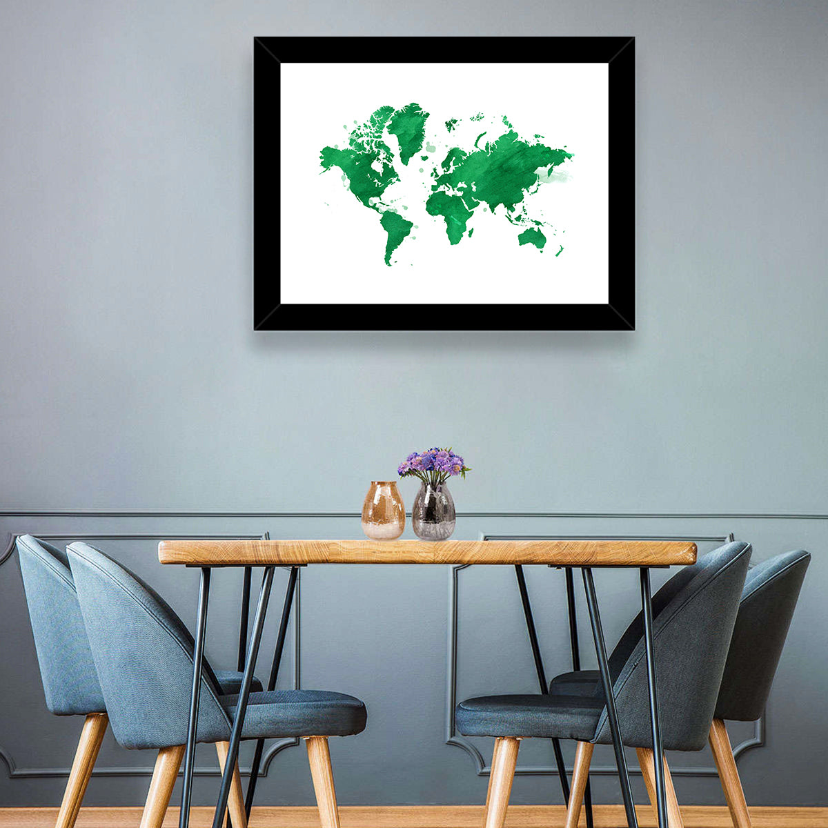 Green Watercolor World Map Wall Art