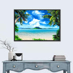 Palm-framed Tropical Island Beach Wall Art