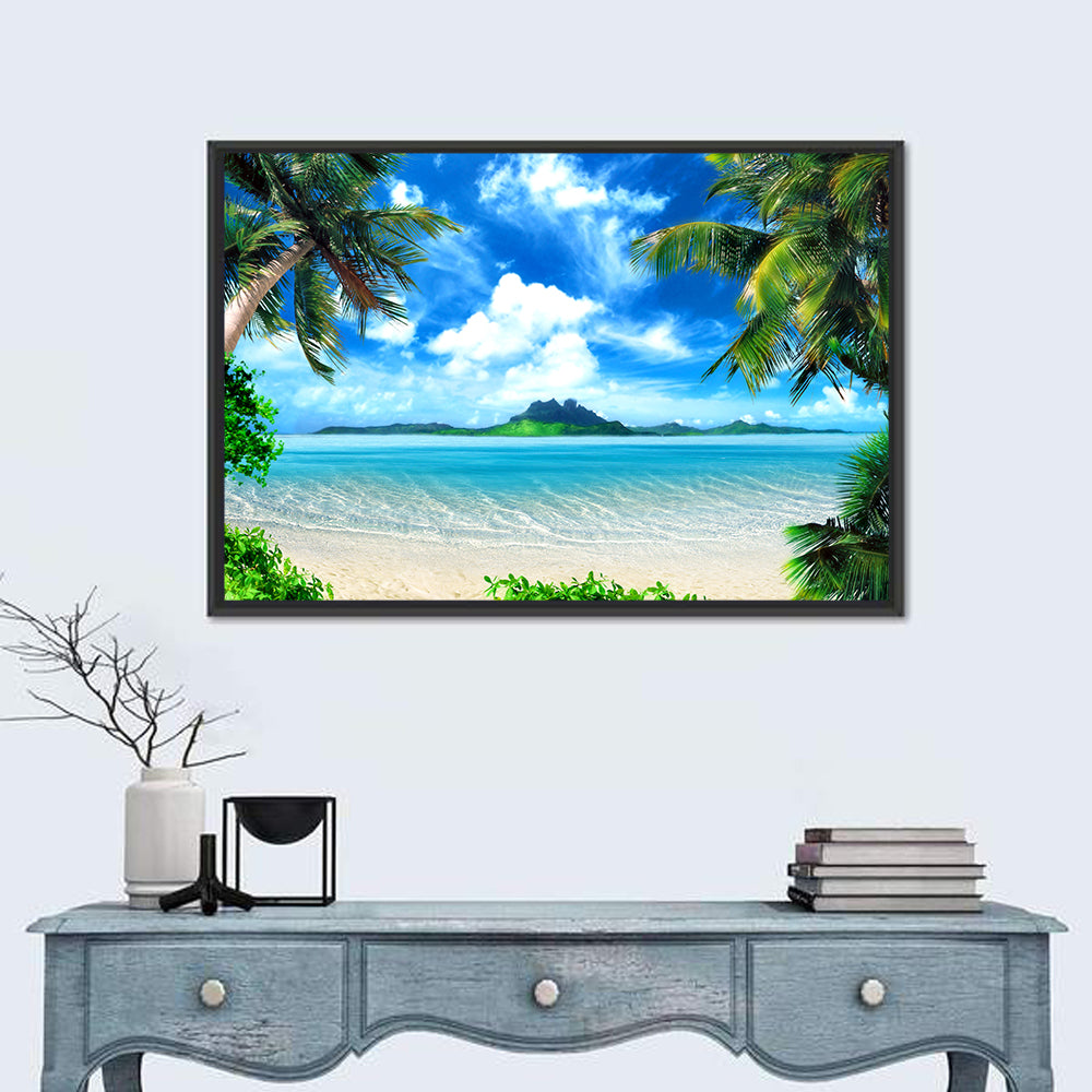 Palm-framed Tropical Island Beach Wall Art