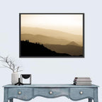 Foggy Mountain Sunset with Evergreen Silhouettes Wall Art
