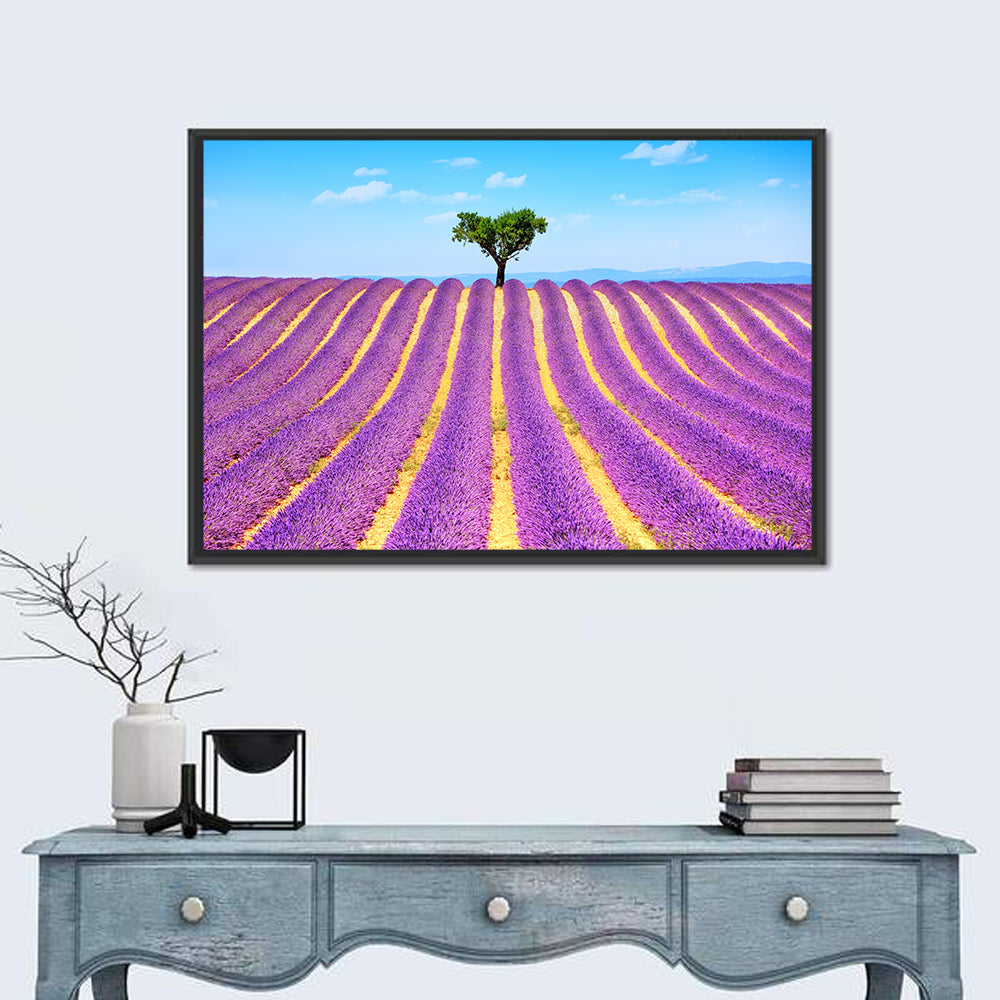 Lavender Field Wall Art in a room, landscape