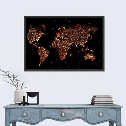 World Map Night Lights Wall Art