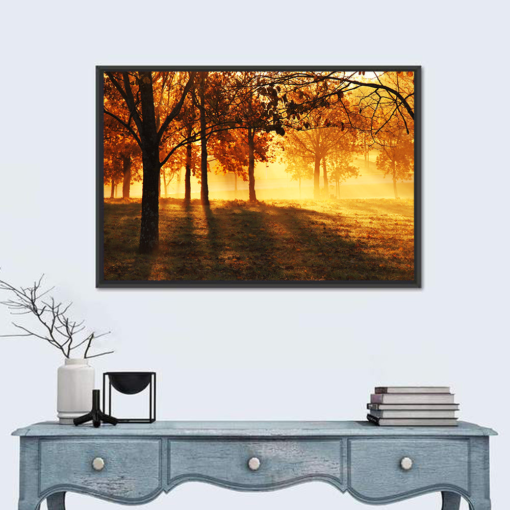 Autumn Sunbeams Through Fog Wall Art