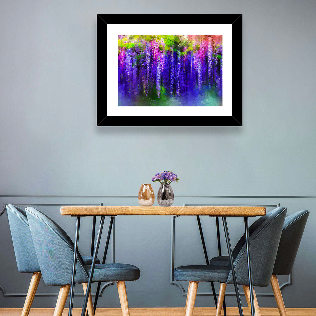 Dreamy Wisteria Vines Wall Art in a room, landscape