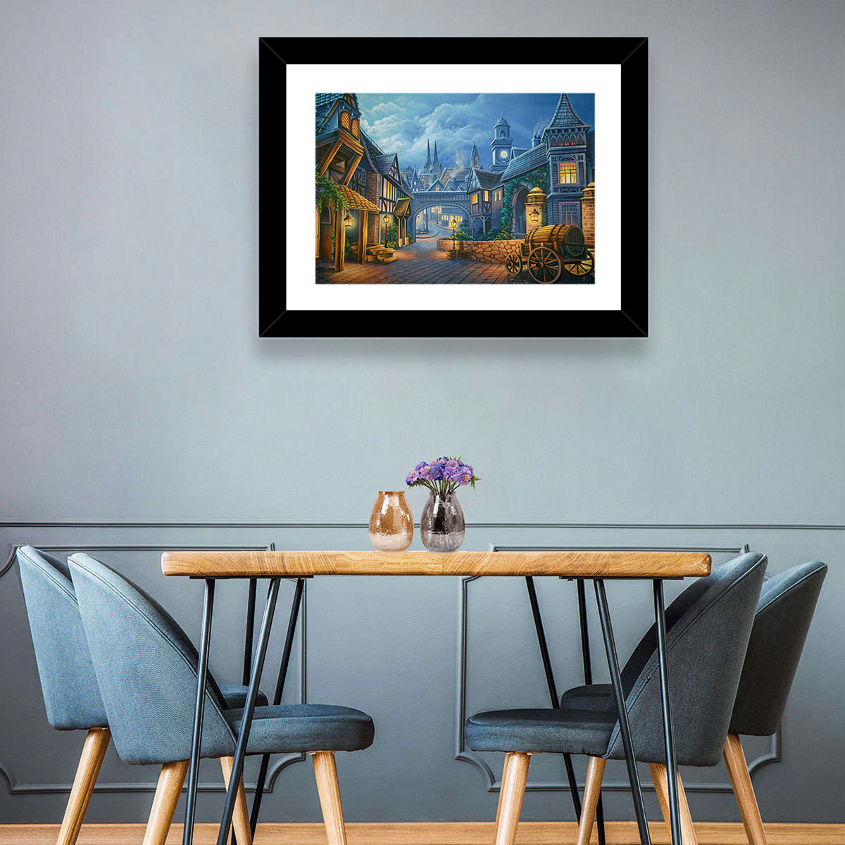 Victorian London Cobblestone Street Wall Art in a room, landscape