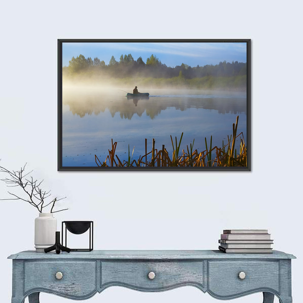 Misty Lake Fisherman Wall Art