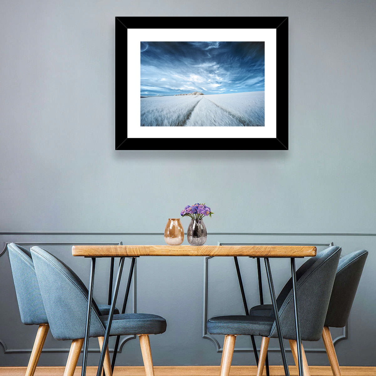 Surreal Infrared Grain Field Wall Art in a room, landscape