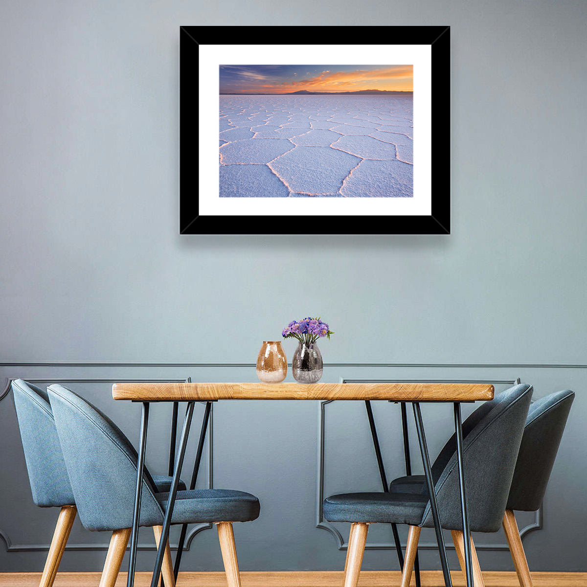 Salar De Uyuni Sunrise Wall Art in a room, landscape