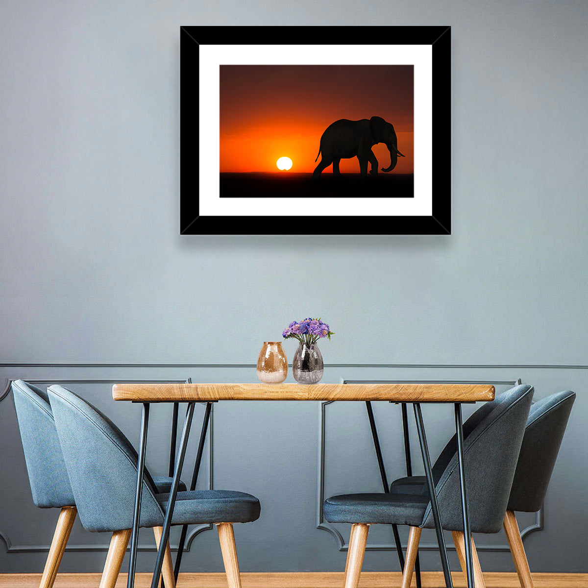 Sunset Elephant Silhouette Wall Art