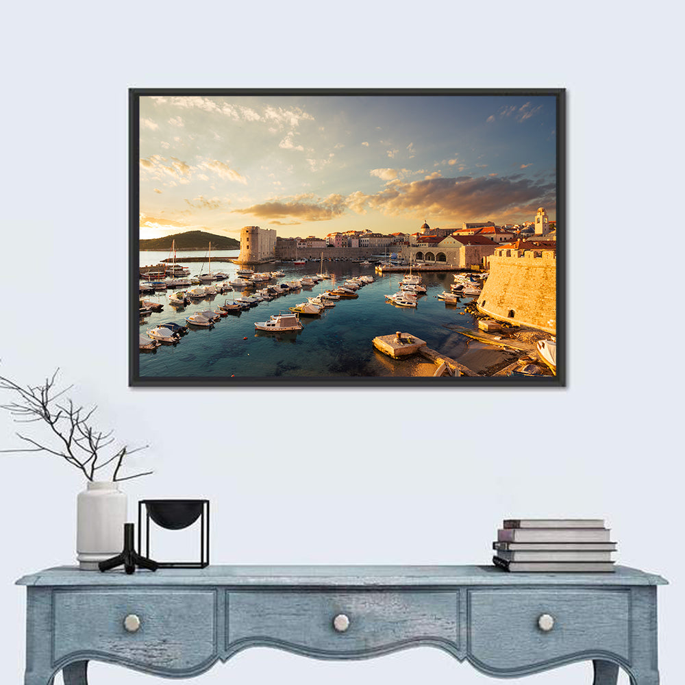 Dubrovnik Old Port at Golden Hour Wall Art in a room, landscape