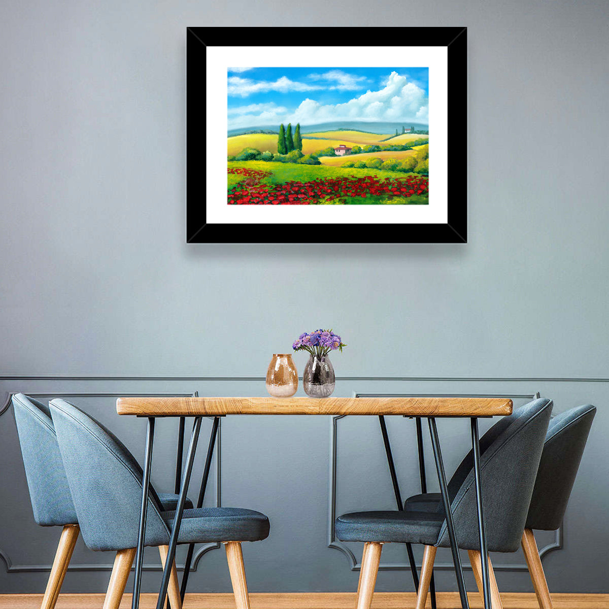 Tuscan Poppy Field Wall Art in a room, landscape