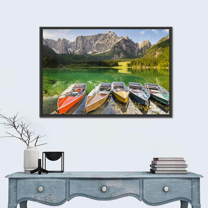 Five Boats at Lago Superiore Di Fusine Wall Art