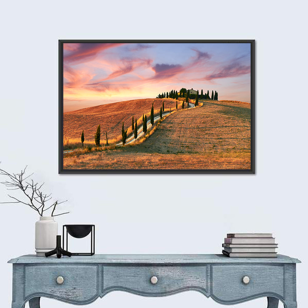Tuscan Hilltop Road at Dusk Wall Art