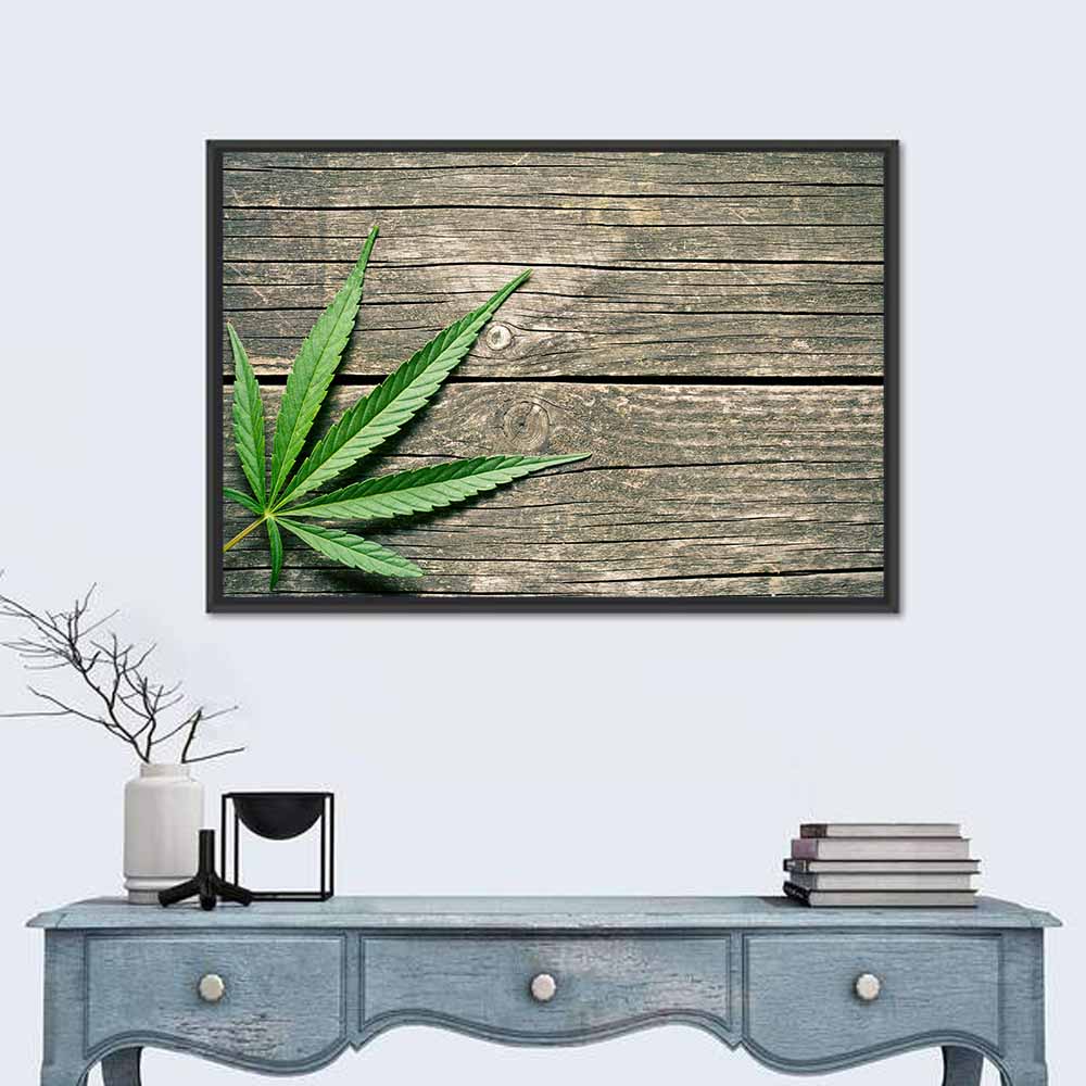 Cannabis Leaf on Weathered Wood Wall Art