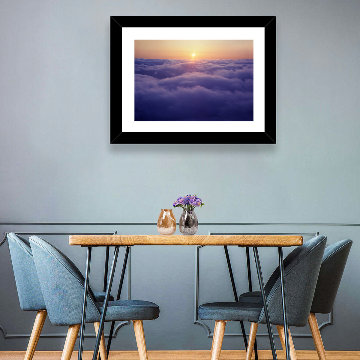 Sunset Over Endless Clouds Wall Art in a room, landscape