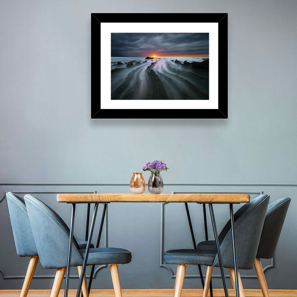 Barrika Beach Dusk Wall Art in a room, landscape